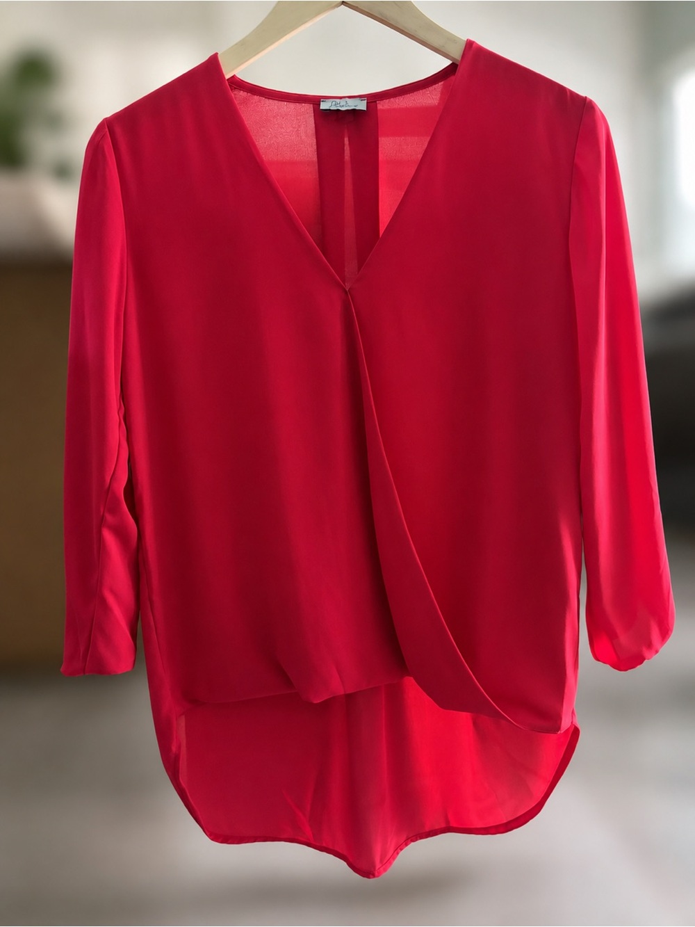 Abbeline V-Neck Draped Red  Blouse Small